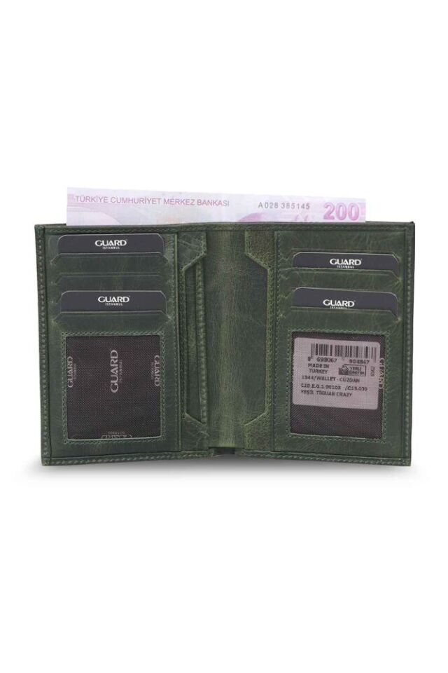 Guard Antik Yeşil Gizli Kartlıklı  Deri Erkek Cüzdanı