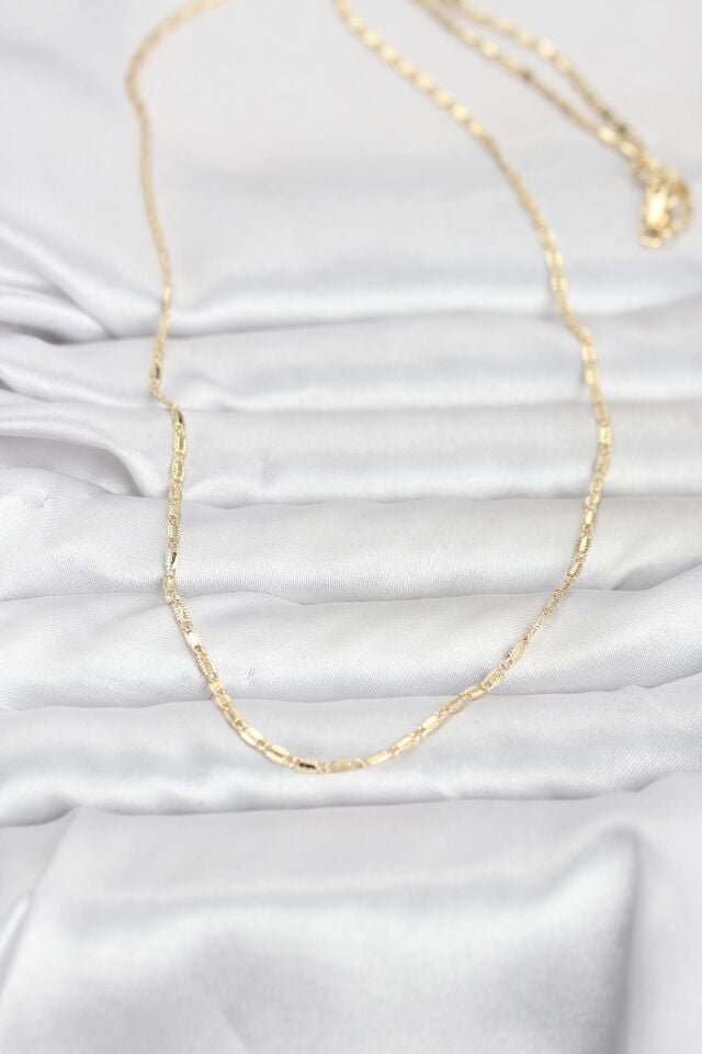 CM 14K Gold Renk Lazerli Zincir Model 60 cm Kadın Kolye