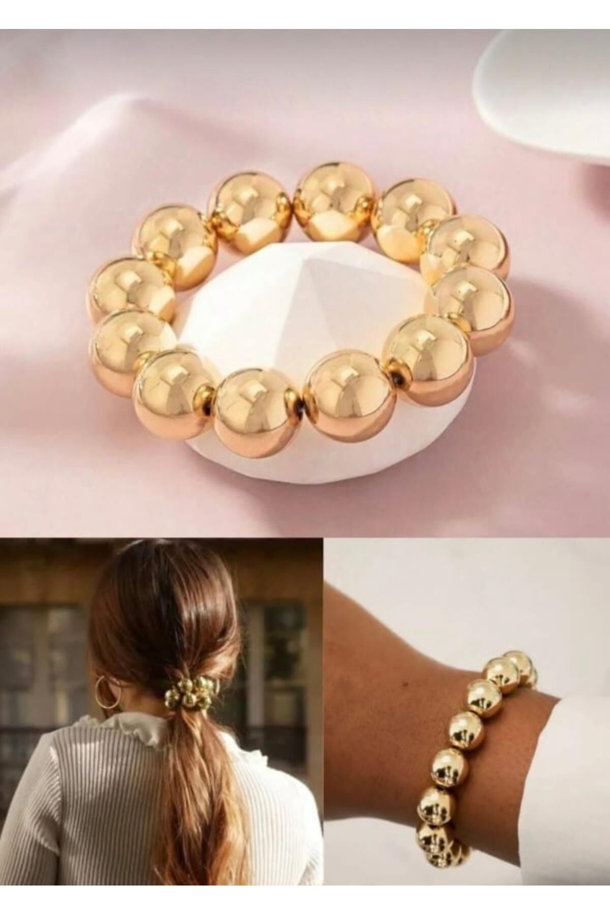 Kadın Gold Lastik Toka / Gold Bileklik 1 Adet