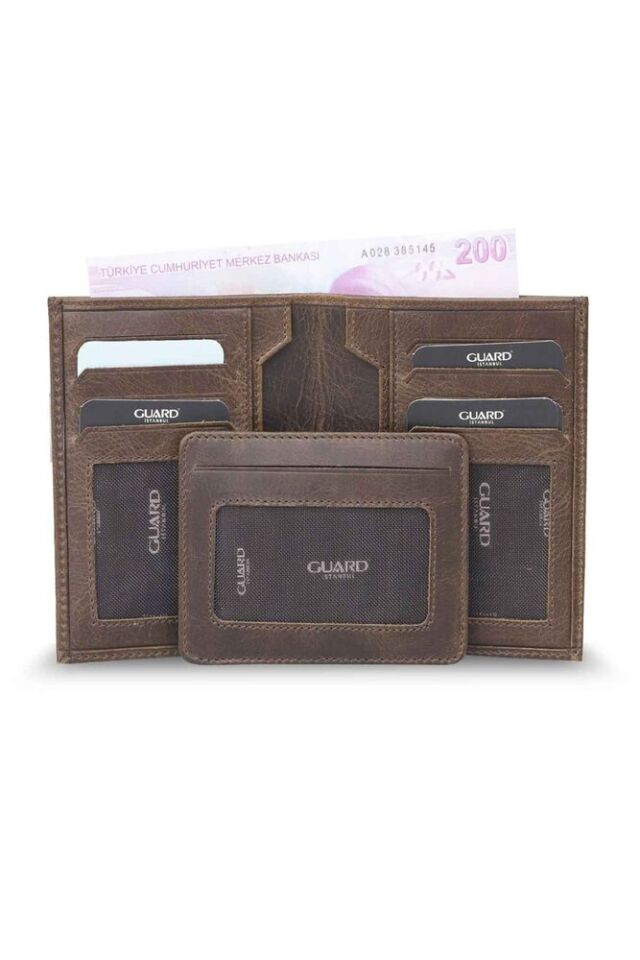 Guard Antik Kahverengi  Gizli Kartlıklı  Deri Erkek Cüzdanı