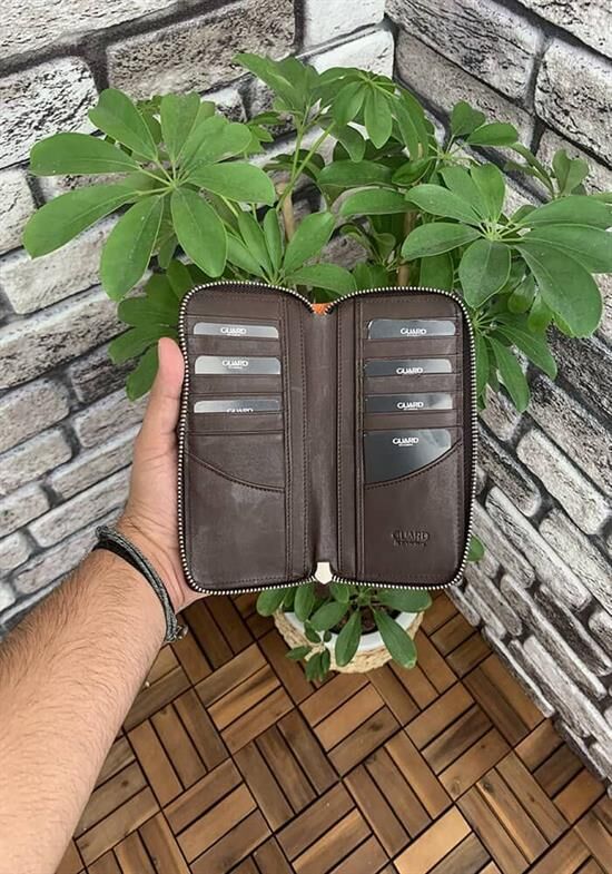 Guard Koyu Kahverengi Croco Baskılı Fermuarlı Portföy Cüzdan