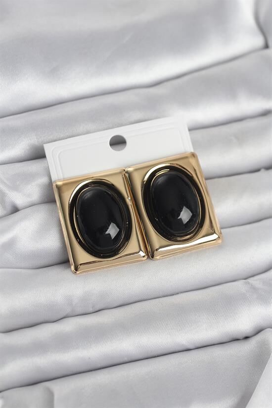 Siyah Kare Model Vintage Gold Renk Kadın Küpe