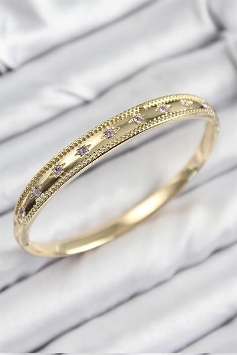 Pirinç Zirkon Taşlı Kutup Yıldızı Model Gold Renk Kadın Kelepçe