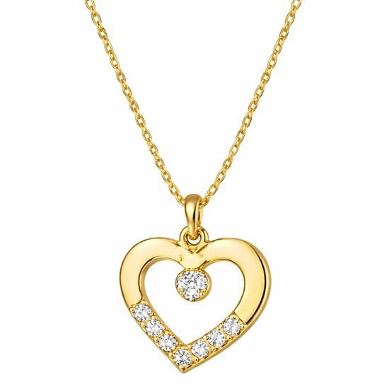 Gümüş Gold Minik Kalpli Tektaş Kadın Kolye