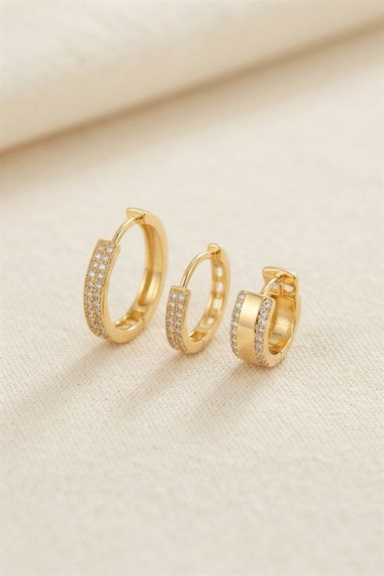 3 lü Set Gold Renk Halka Model Küpe