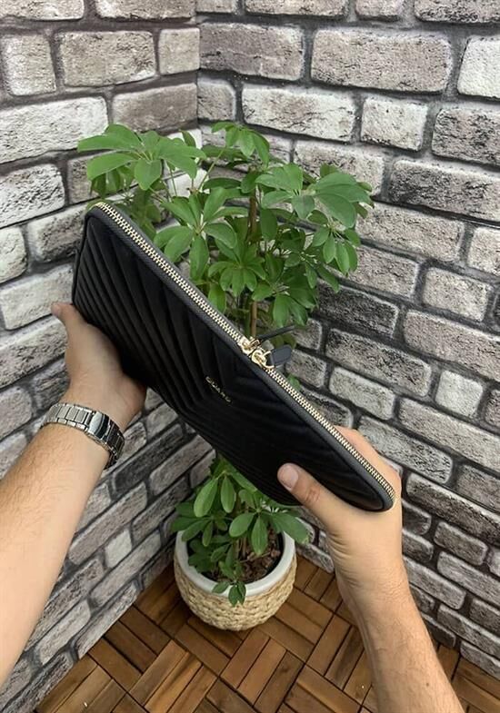 Guard Koyu Lacivert Mat Üçgen Desen  Clutch Çanta