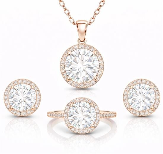 Gümüş Rose Yuvarlak Montür Tek Taş Set