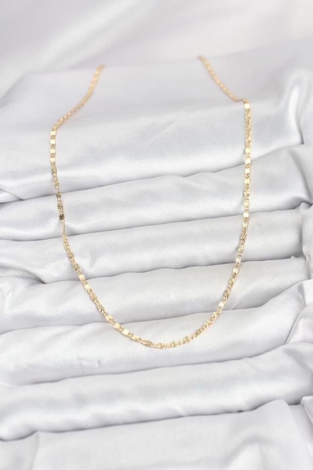 CM 14K Gold Renk Lazer İnce Zincirli Kadın Kolye