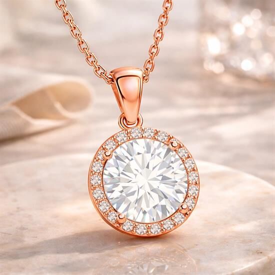 Gümüş Rose Yuvarlak Montür Kadın Kolye