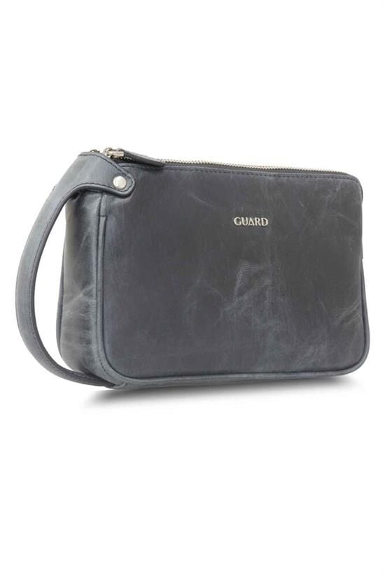 Guard Antik Siyah Unisex Çift Fermuarlı El Çantası