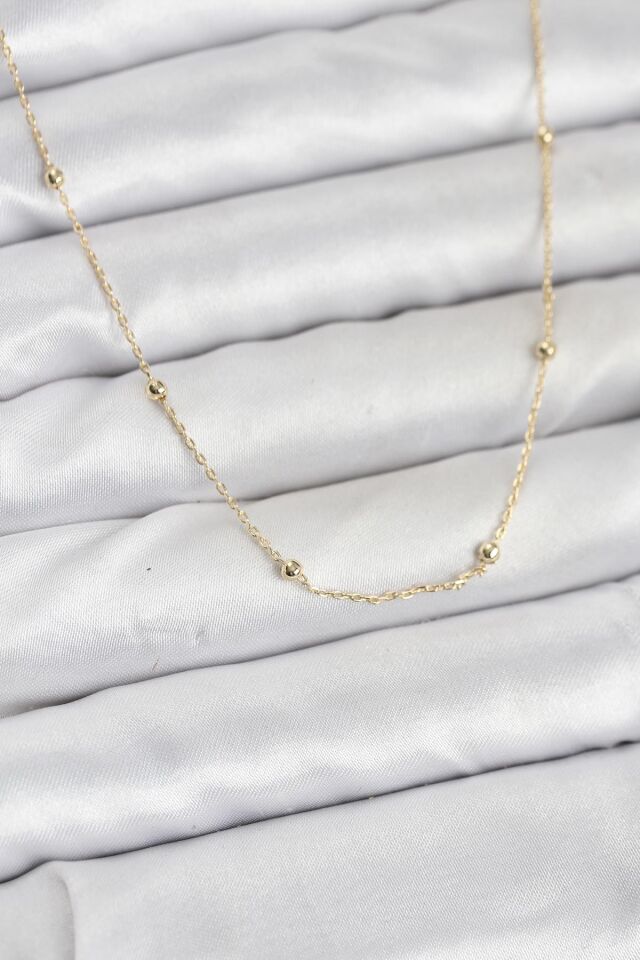 CM 14K Gold Renk Minik Top Zincirli Kadın Kolye