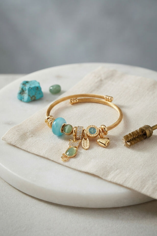 Mavi Kedi Model Gold Renk Charmlı Bileklik
