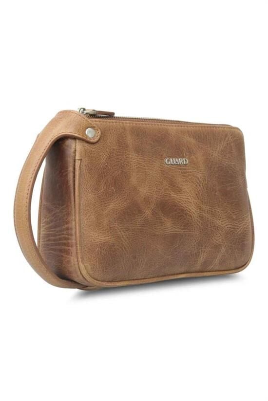 Guard Antik Taba Unisex Çift Fermuarlı El Çantası