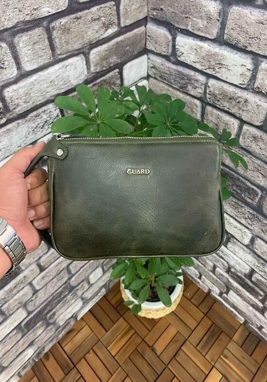 Guard Antik Yeşil Unisex Çift Fermuarlı El Çantası