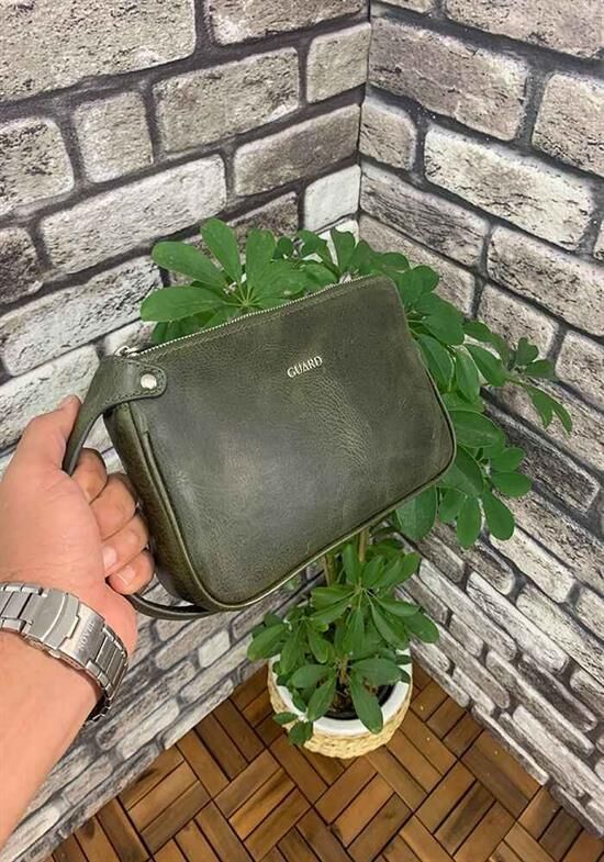 Guard Antik Yeşil Unisex Çift Fermuarlı El Çantası