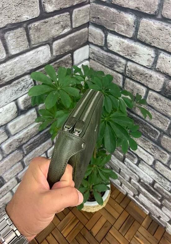 Guard Antik Yeşil Unisex Çift Fermuarlı El Çantası