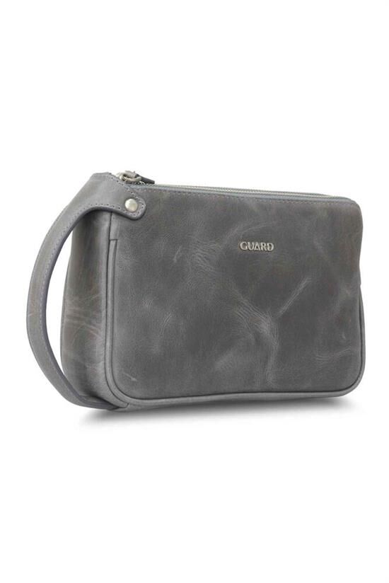 Guard Antik Gri Unisex Çift Fermuarlı El Çantası