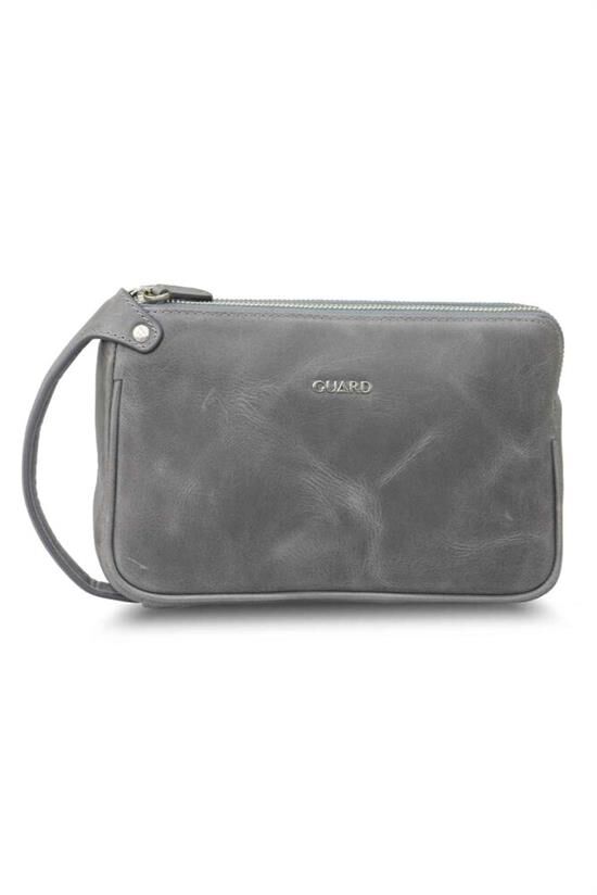 Guard Antik Gri Unisex Çift Fermuarlı El Çantası