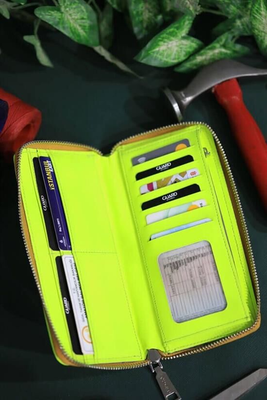 Guard Neon Sarı Deri Kadın Cüzdanı