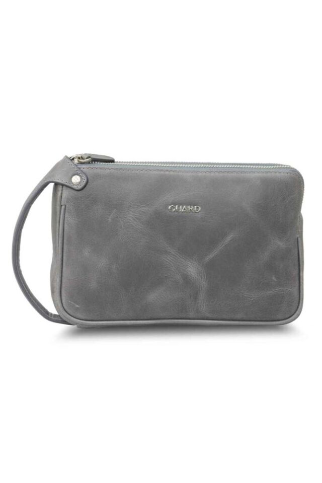 Guard Antik Gri Unisex Çift Fermuarlı El Çantası