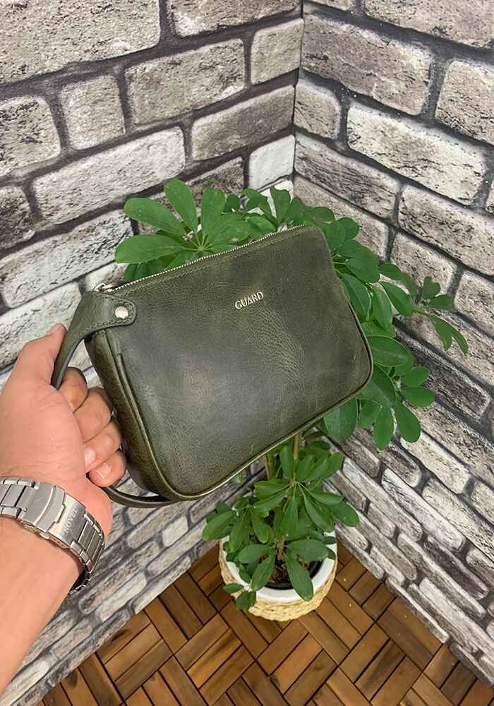 Guard Antik Yeşil Unisex Çift Fermuarlı El Çantası