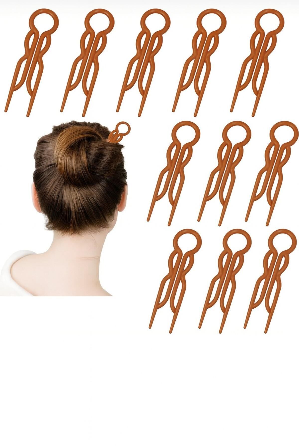 Kadın Kahverengi Hair Pin Saç Topuz Çubukları 10 Adet
