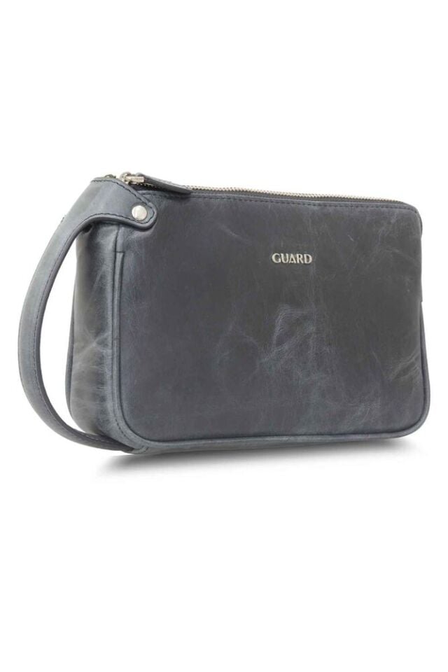Guard Antik Siyah Unisex Çift Fermuarlı El Çantası