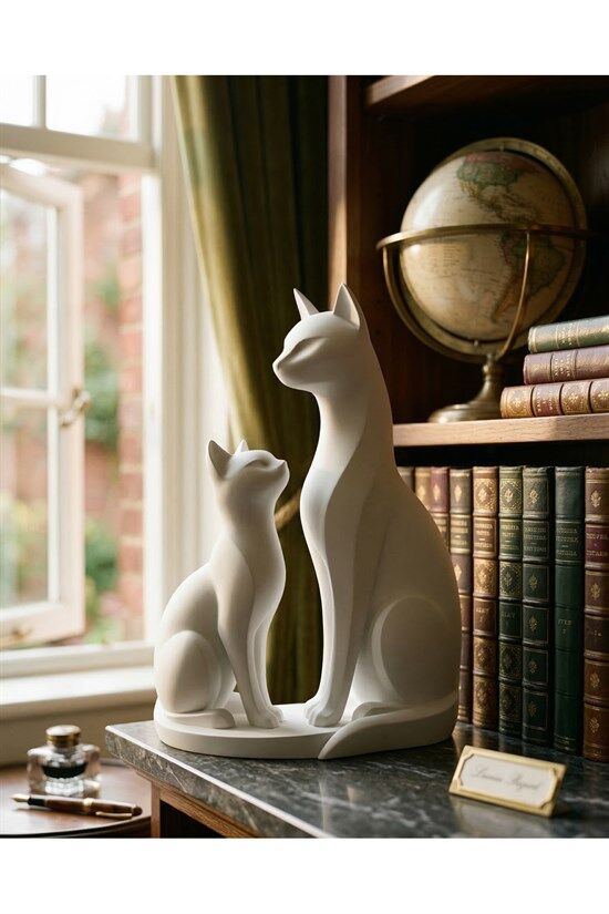 3D Tasarım Anne ve Yavru Kedi Dekoratif Biblo (Modern Sanat Serisi) Büyük Boy