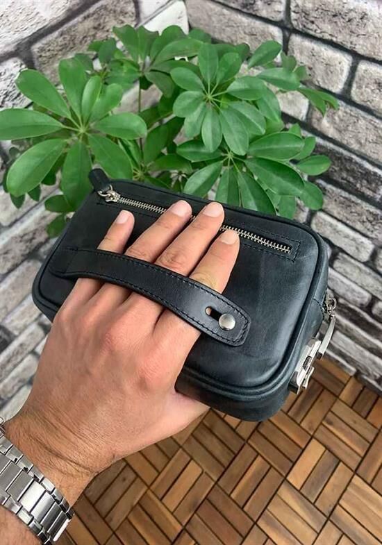 Guard Antik Siyah Hakiki Deri Şifreli El Çantası