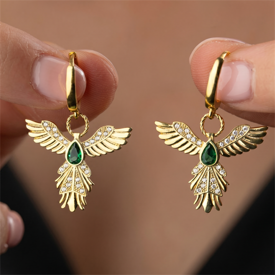 Gümüş Anka Kuşu Figürlü Gold Kadın Küpe