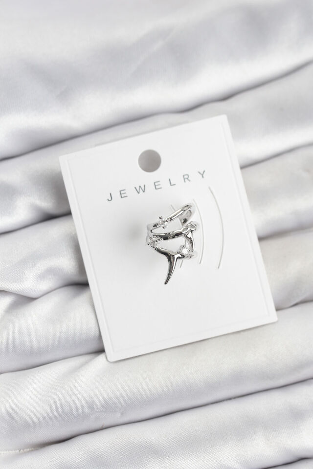 Gümüş Renk Pirinç Diken Model Kıkırdak Earcuff Küpe