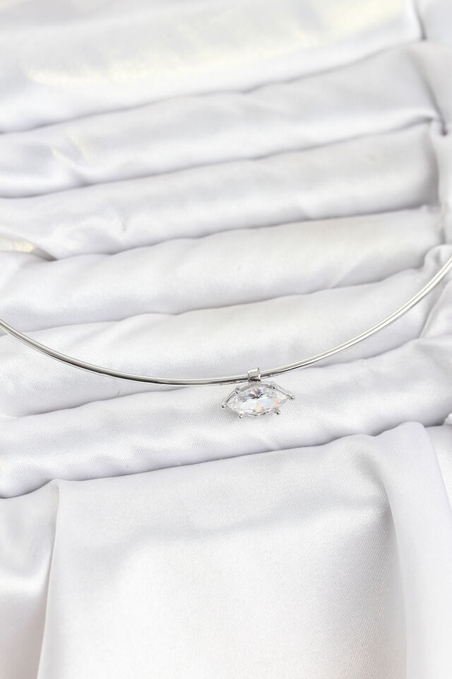 Pirinç Gümüş Renk Choker Model Zirkon Taşlı Kadın Kolye