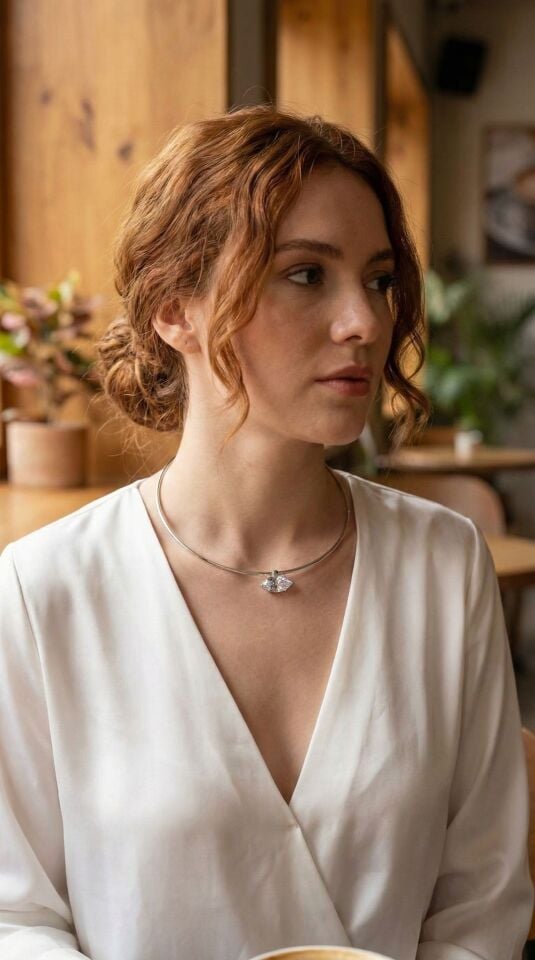 Pirinç Gümüş Renk Choker Model Zirkon Taşlı Kadın Kolye