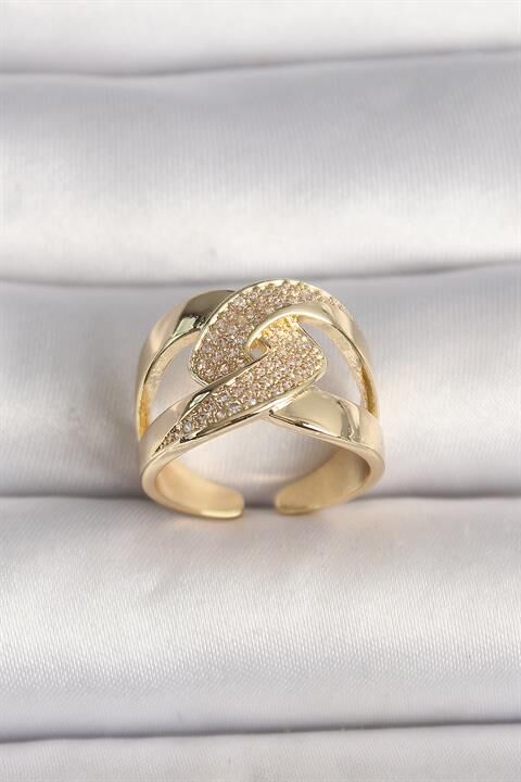 Pirinç Gold Renk Ayarlanabilir Zirkon Taşlı Kadın Yüzük