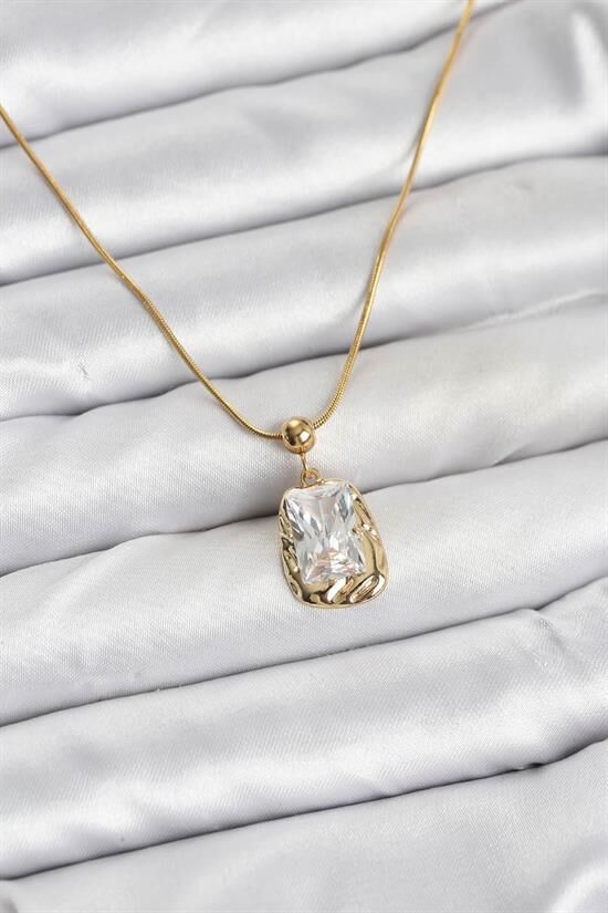 316L Çelik Zincir Gold Renk Zirkon Taşlı Kadın Kolye