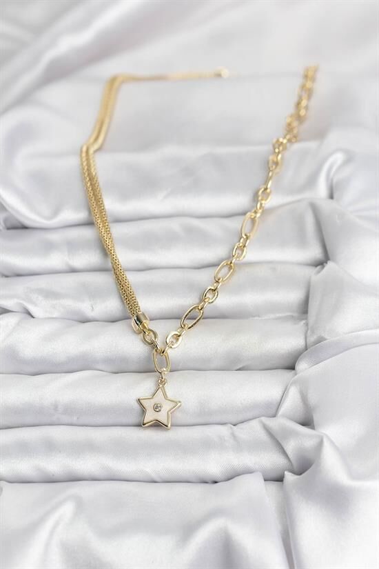 Gold Renk Pirinç Yıldız Model Kadın Kolye