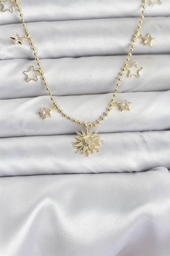 Pirinç Gold Renk Güneş Model Kadın Kolye