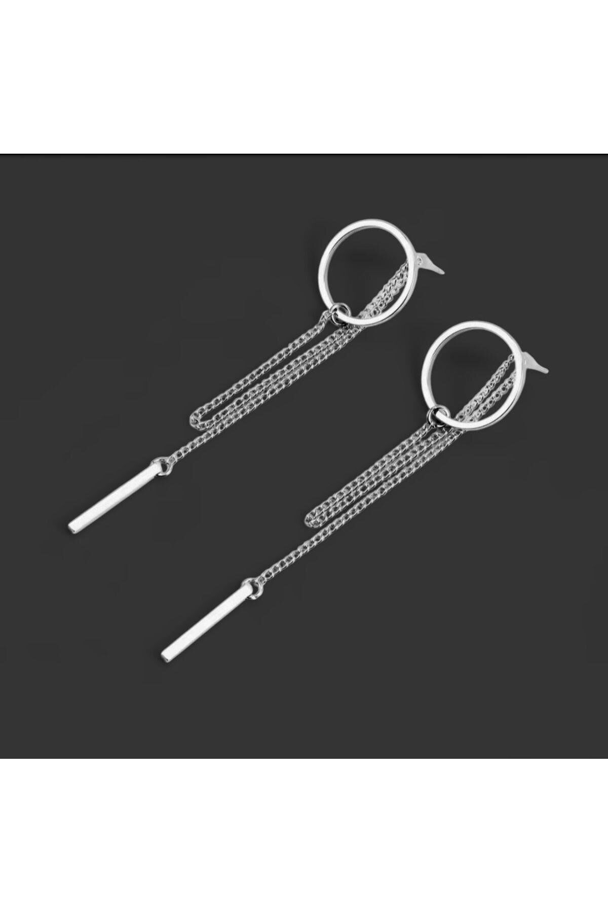 Kadınlar İçin Gümüş Renkli Sallantılı Halka Küpe 8,5 cm.