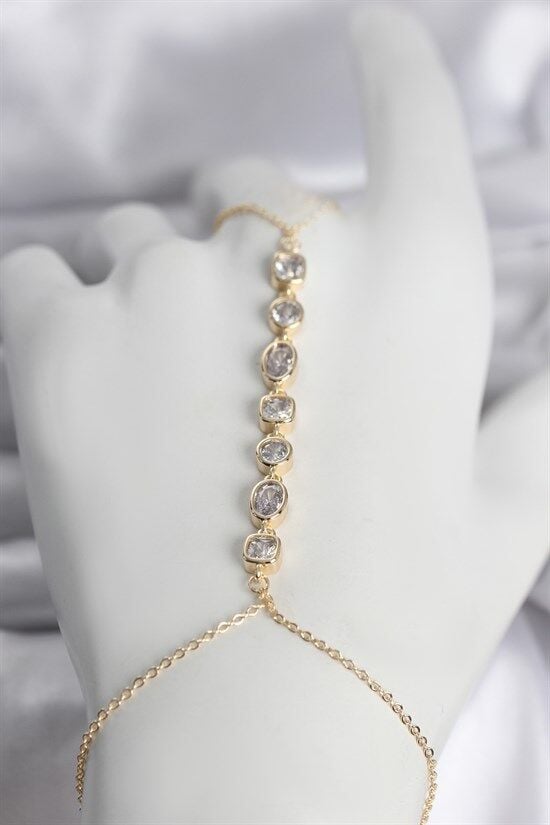 Pirinç Gold Renk Sıralı Zirkon Taşlı Kadın Şahmeran