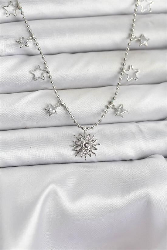Pirinç Gümüş Renk Güneş Model Kadın Kolye