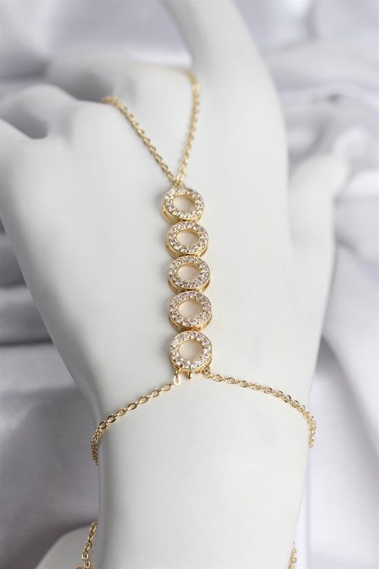 Pirinç Gold Renk Zirkon Taşlı Sıralı Halka Model Kadın Şahmeran