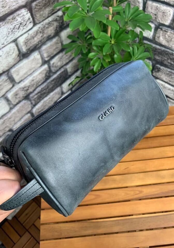 Guard Antik Siyah Unisex  Deri El Çantası