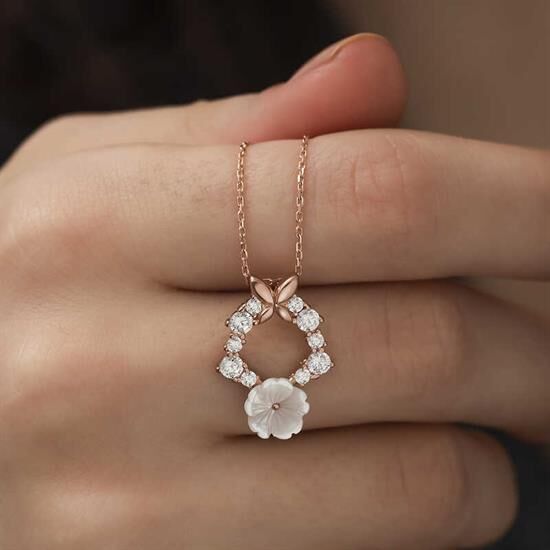 Gümüş Rose Bahar Çiçeği Kolye