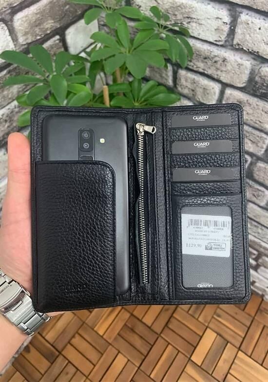 Guard Chelsea Siyah  Telefon Bölmeli Deri El Portföy