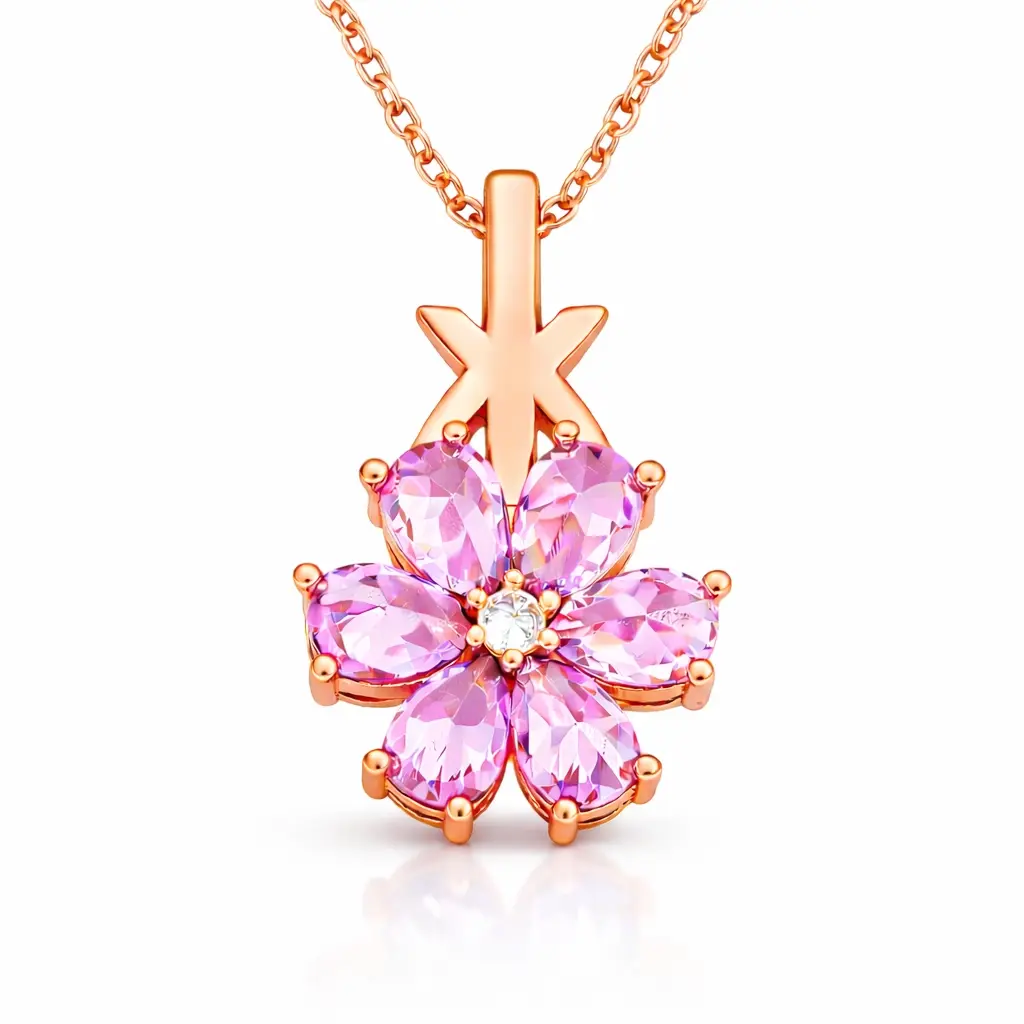 Gümüş Rose Pembe Sevgi Çiçeği Kadın Kolye