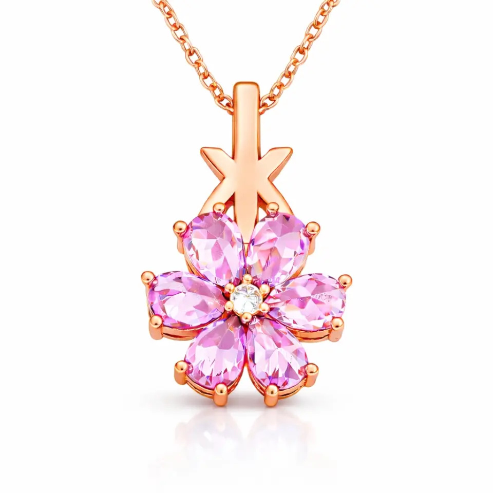 Gümüş Rose Pembe Sevgi Çiçeği Kadın Kolye