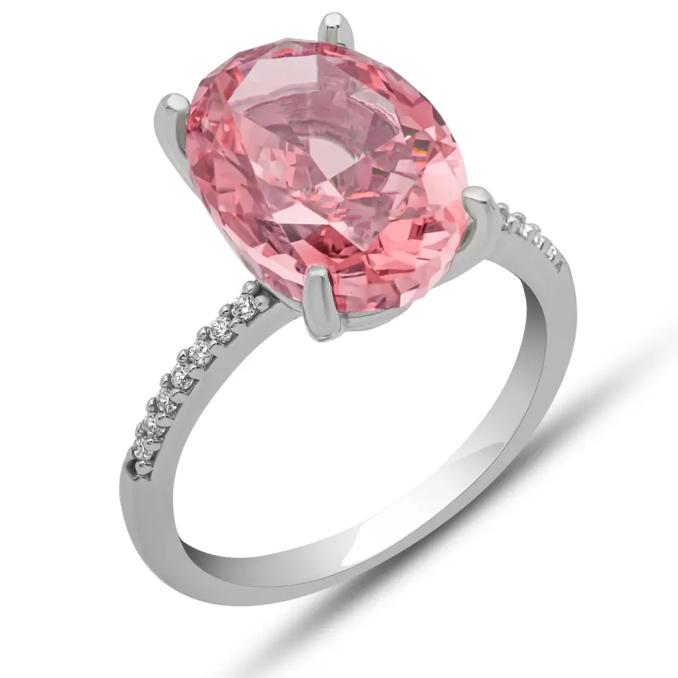 Gümüş Ice Cut Oval Pembe Zirkon Taşlı Kadın Yüzük
