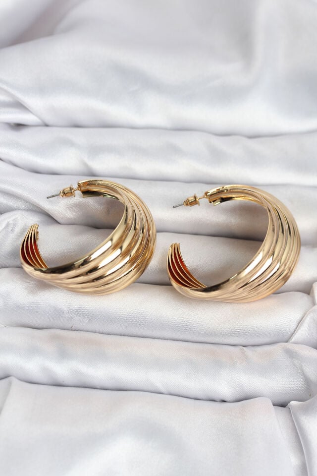 316L Çelik Gold Renk Yarım Halka Model Kadın Küpe