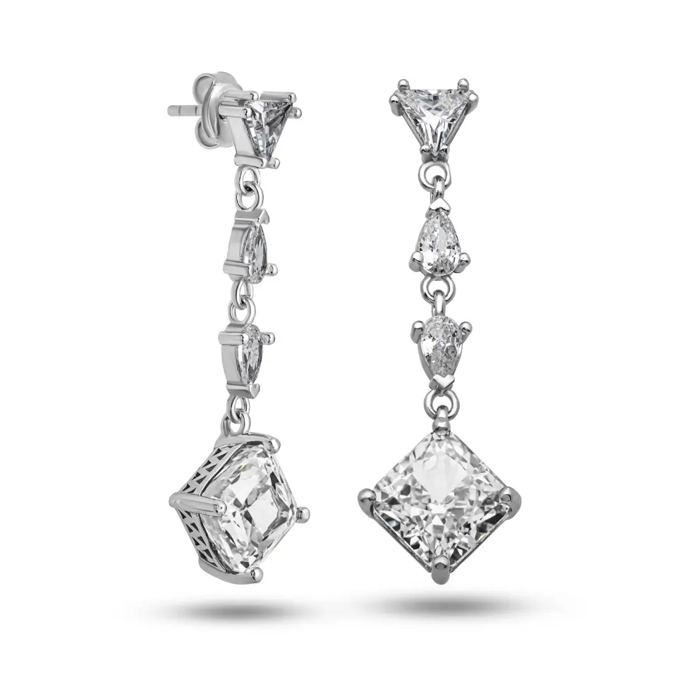Gümüş Ice Cut Zirkon Taşlı Işıltılı Kadın Küpe