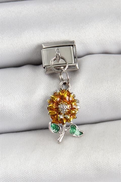 316L Çelik Sallantılı Ayçiçeği Model Gümüş Renk Nomination Charm